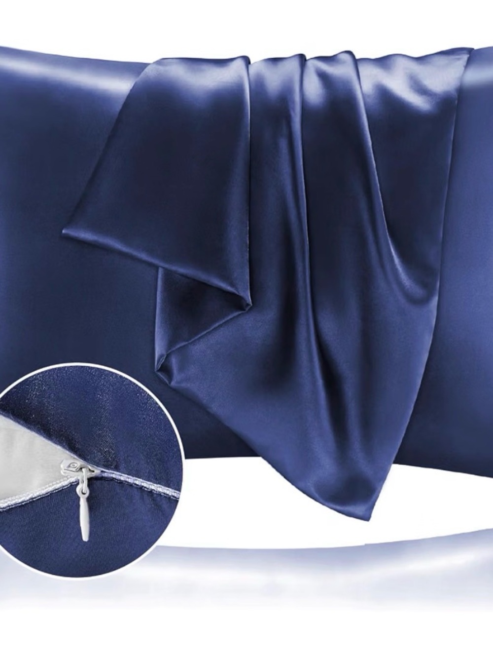 Luxury Navy Satin Pillowcase with Hidden Zipper - Smooth Home Bedding 2 King